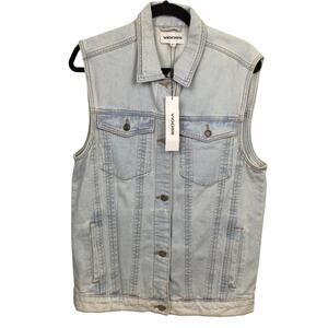 Vigoss Lightwash Western Flap Slash Pockets Sleeveless Denim Trucker Vest Sz S